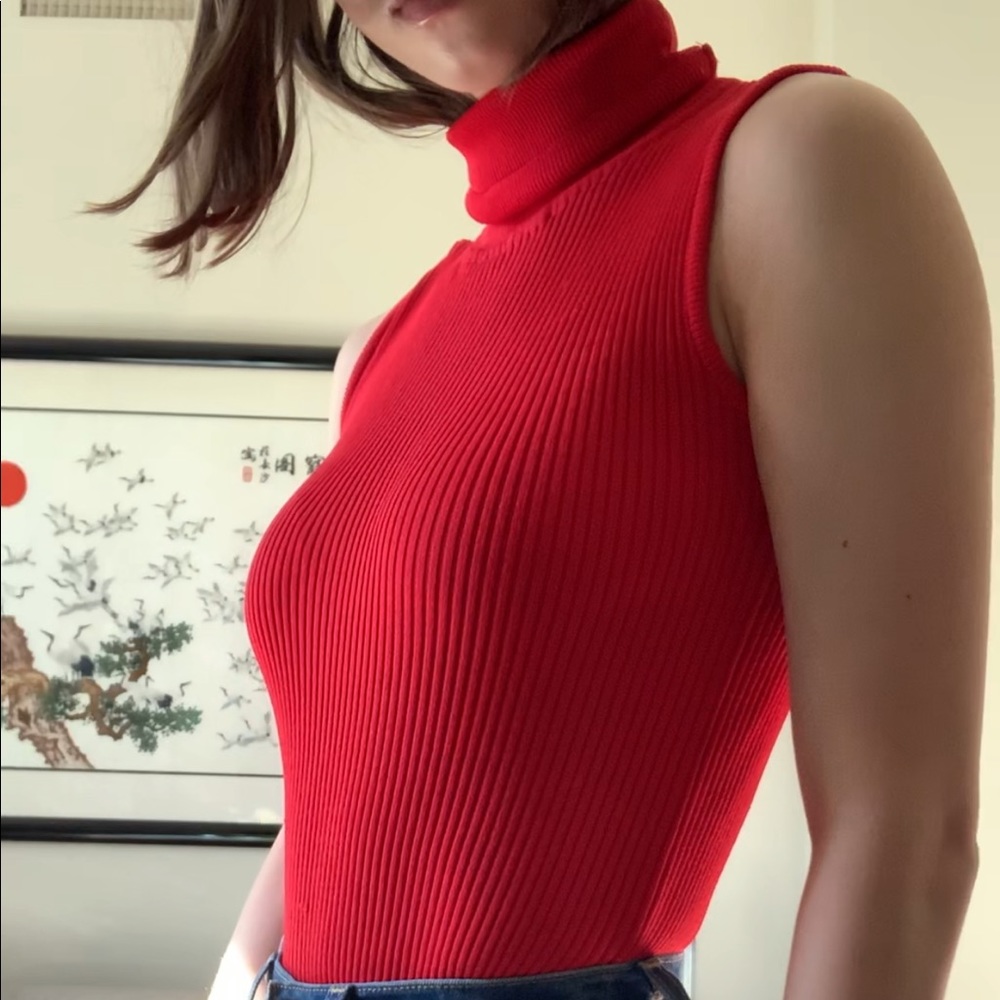 Red Short Sleeve Sweater Turtleneck